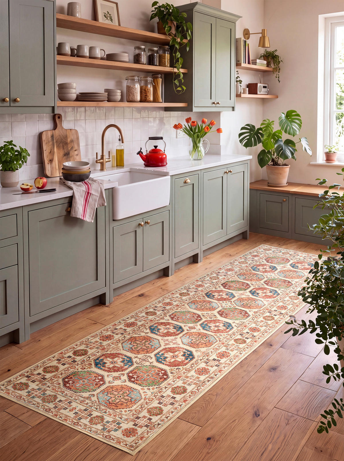 LÄUFER Living Bathian 80/250 cm  in Creme, Terracotta, Graublau  - Graublau/Terracotta, LIFESTYLE, Kunststoff/Textil (80/250cm) - Lindorug