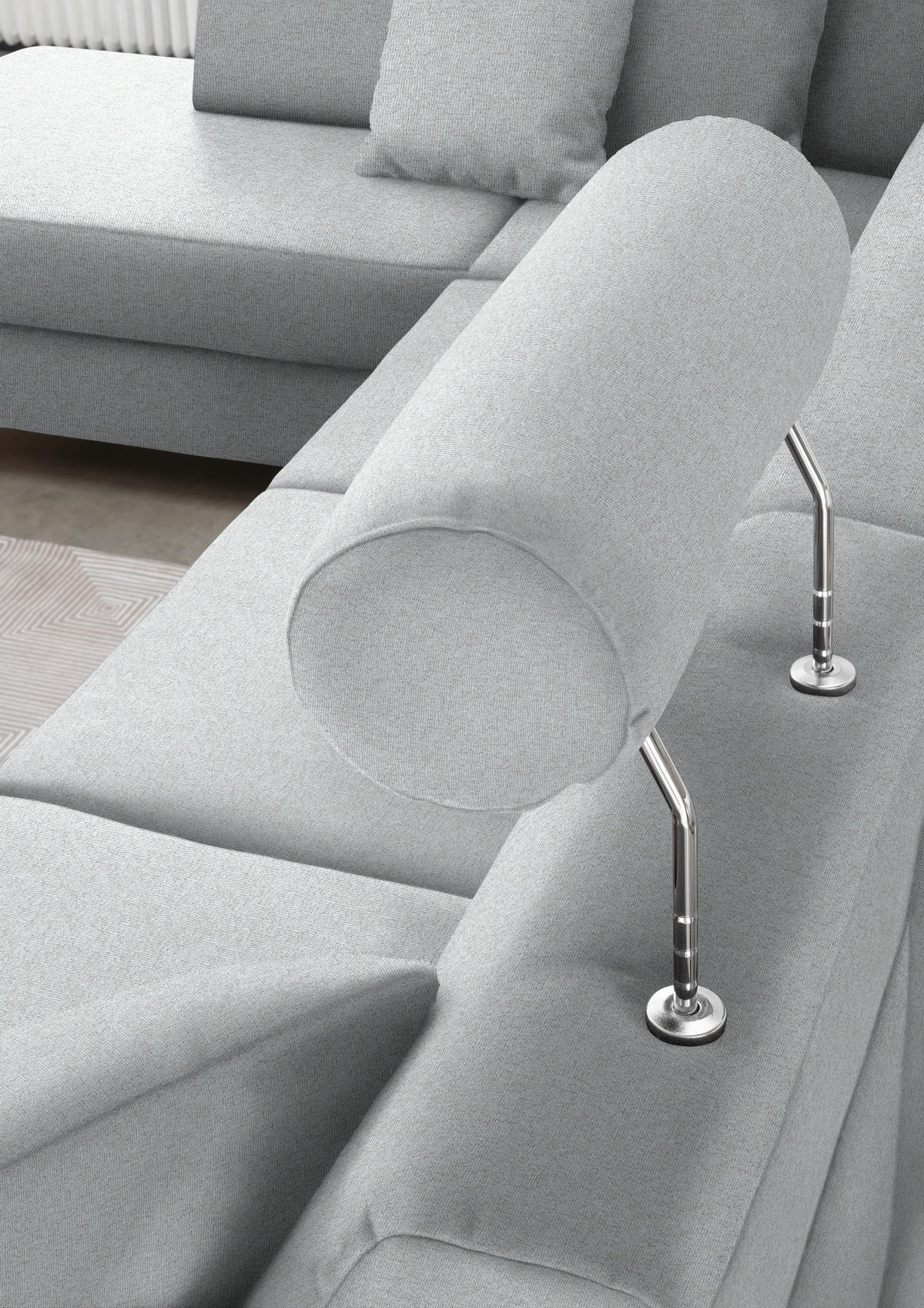 WOHNLANDSCHAFT in Webstoff Hellgrau  - Hellgrau/Schwarz, Design, Holz/Textil (198/296/165cm) - Xora