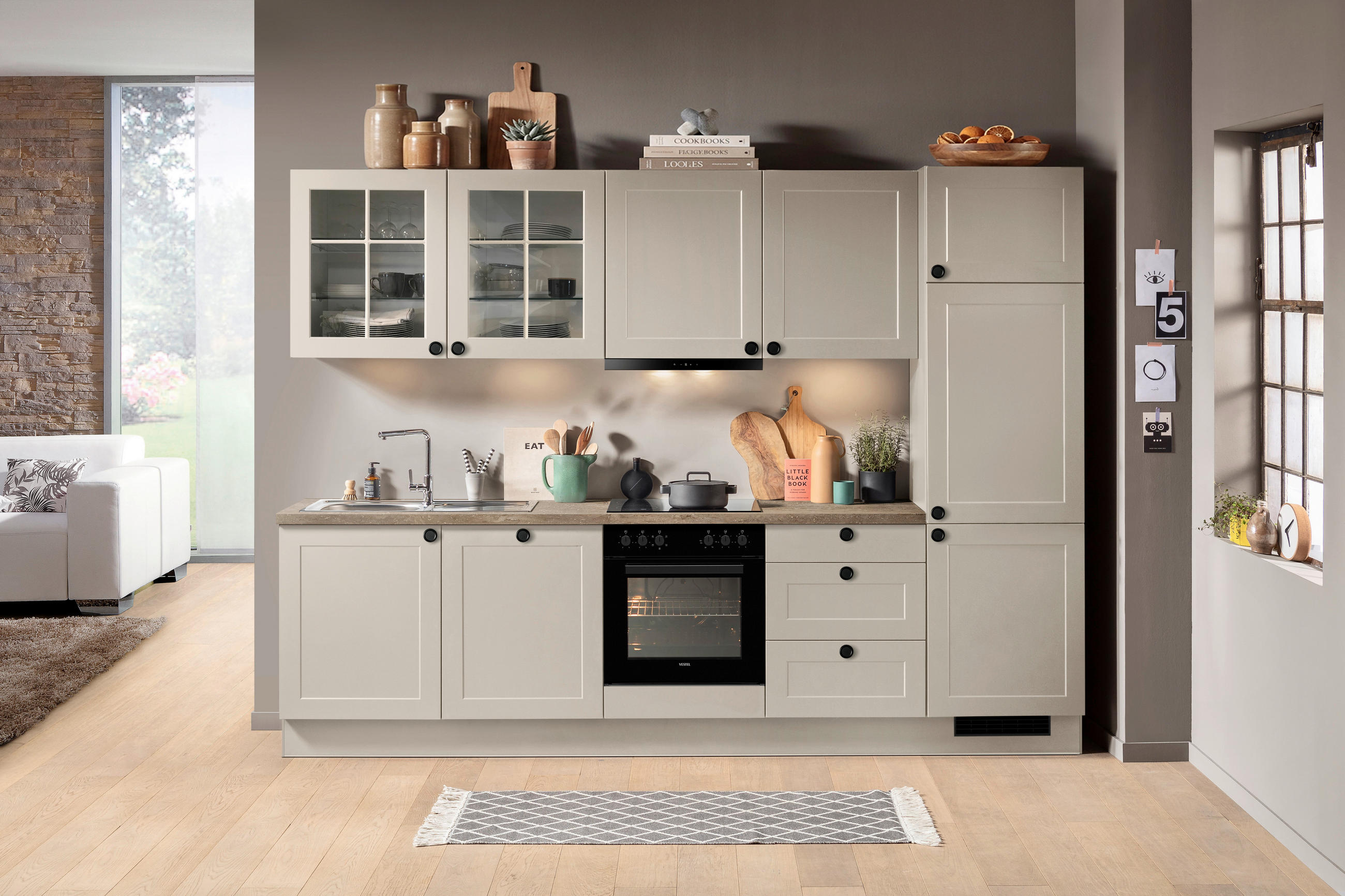 KÜCHENLEERBLOCK IP4250 300 cm  in Braun, Hellgrau  - Hellgrau/Schwarz, Basics, Holzwerkstoff/Metall (300cm) - Impuls