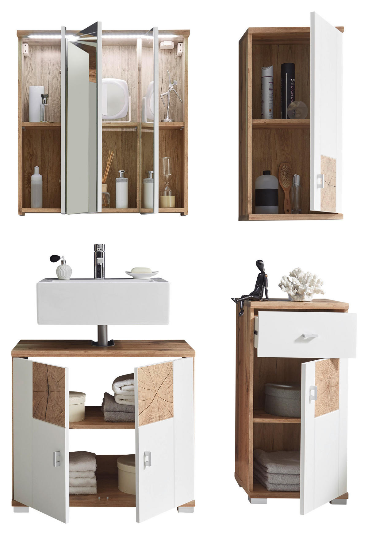 BADRUM 110 cm  - vit/ekfärgad, Design, trämaterial/glas (110cm) - MID.YOU