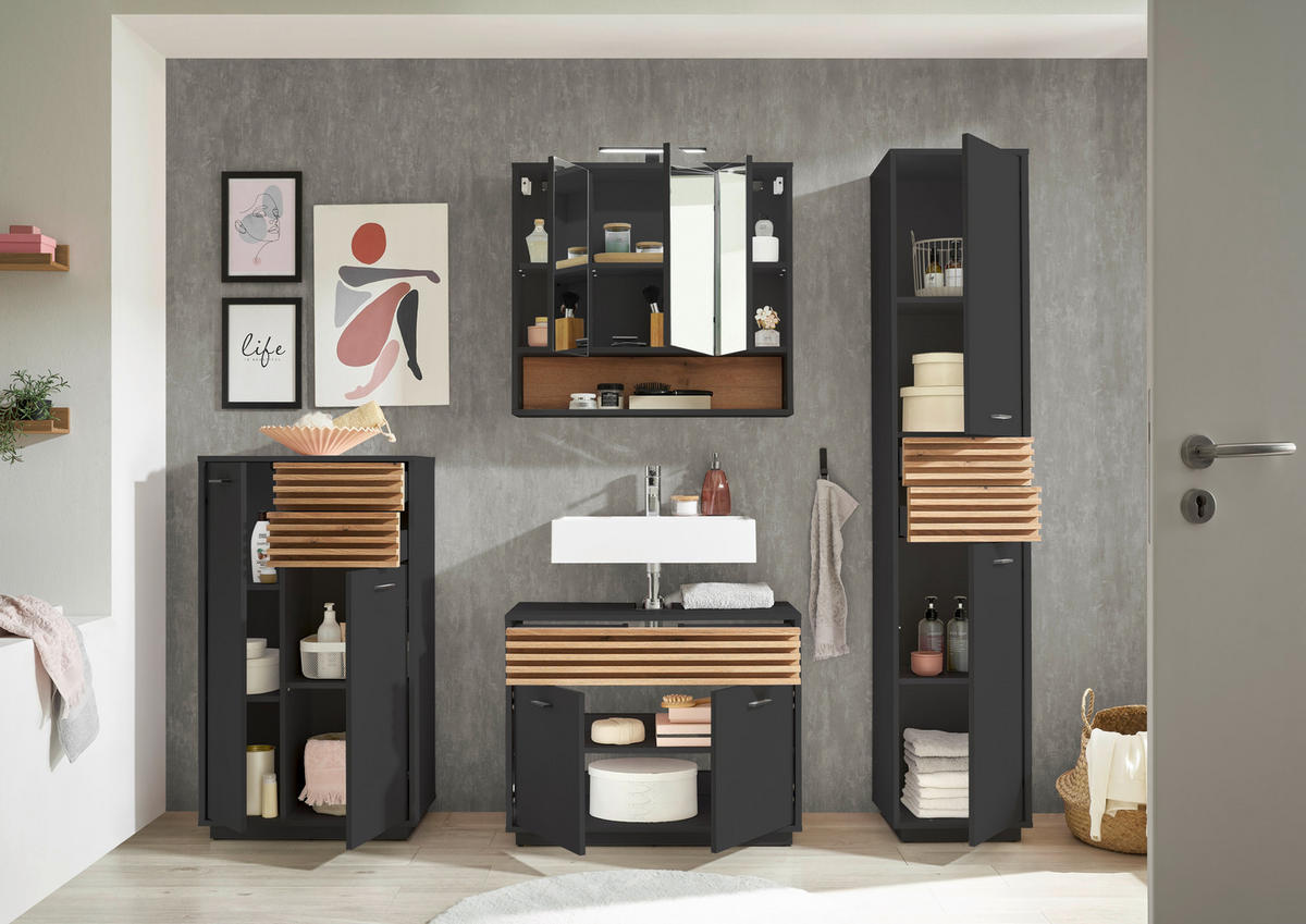 SPIEGELSCHRANK 80/72/21 cm  - Eichefarben/Anthrazit, KONVENTIONELL, Glas/Holzwerkstoff (80/72/21cm) - home24