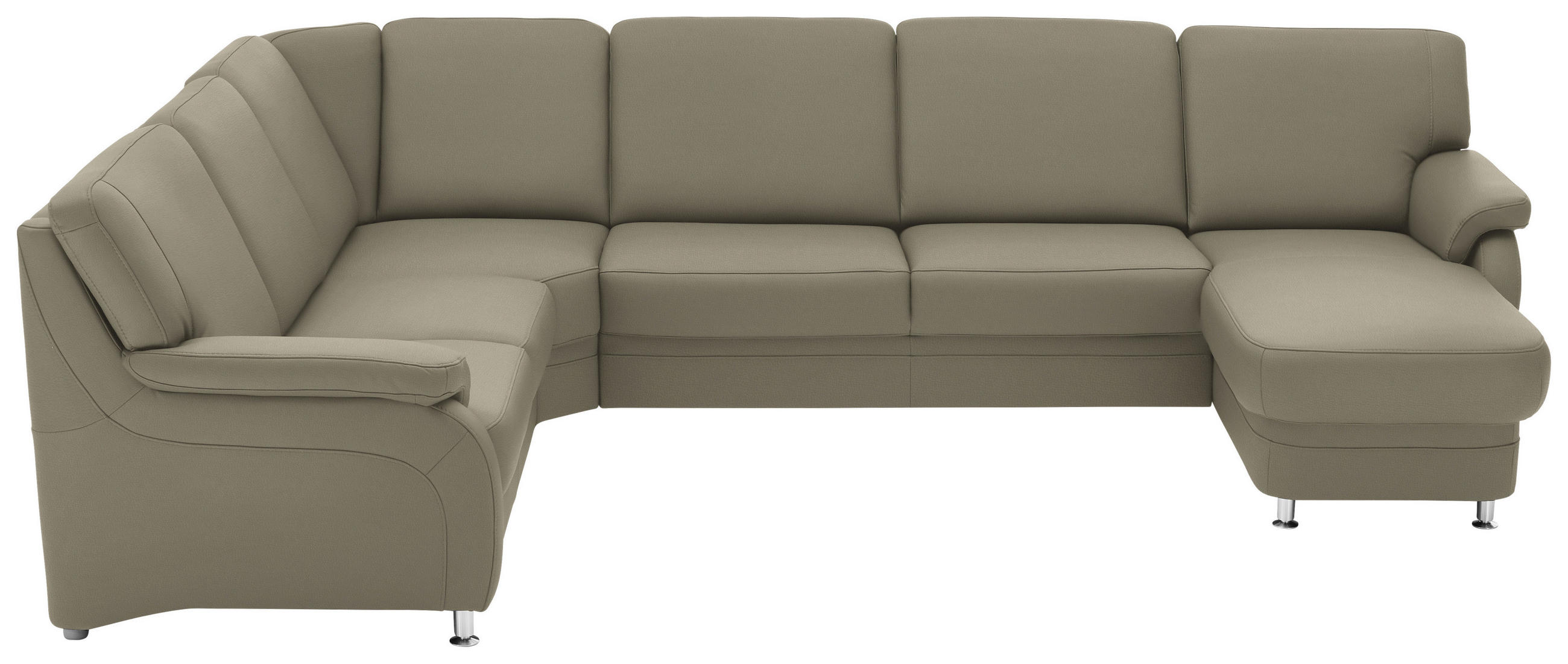 WOHNLANDSCHAFT Echtleder Ecru  - Ecru/Alufarben, Konventionell, Leder/Metall (239/329/165cm) - Beldomo Premium