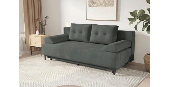 SCHLAFSOFA Velours Grau Rückenkissen, Armlehnenkissen, Bettkasten, Schlaffunktion, Rücken echt, Liegefläche im Originalstoff  - Schwarz/Grau, KONVENTIONELL, Textil/Metall (200/98/90cm) - Carryhome