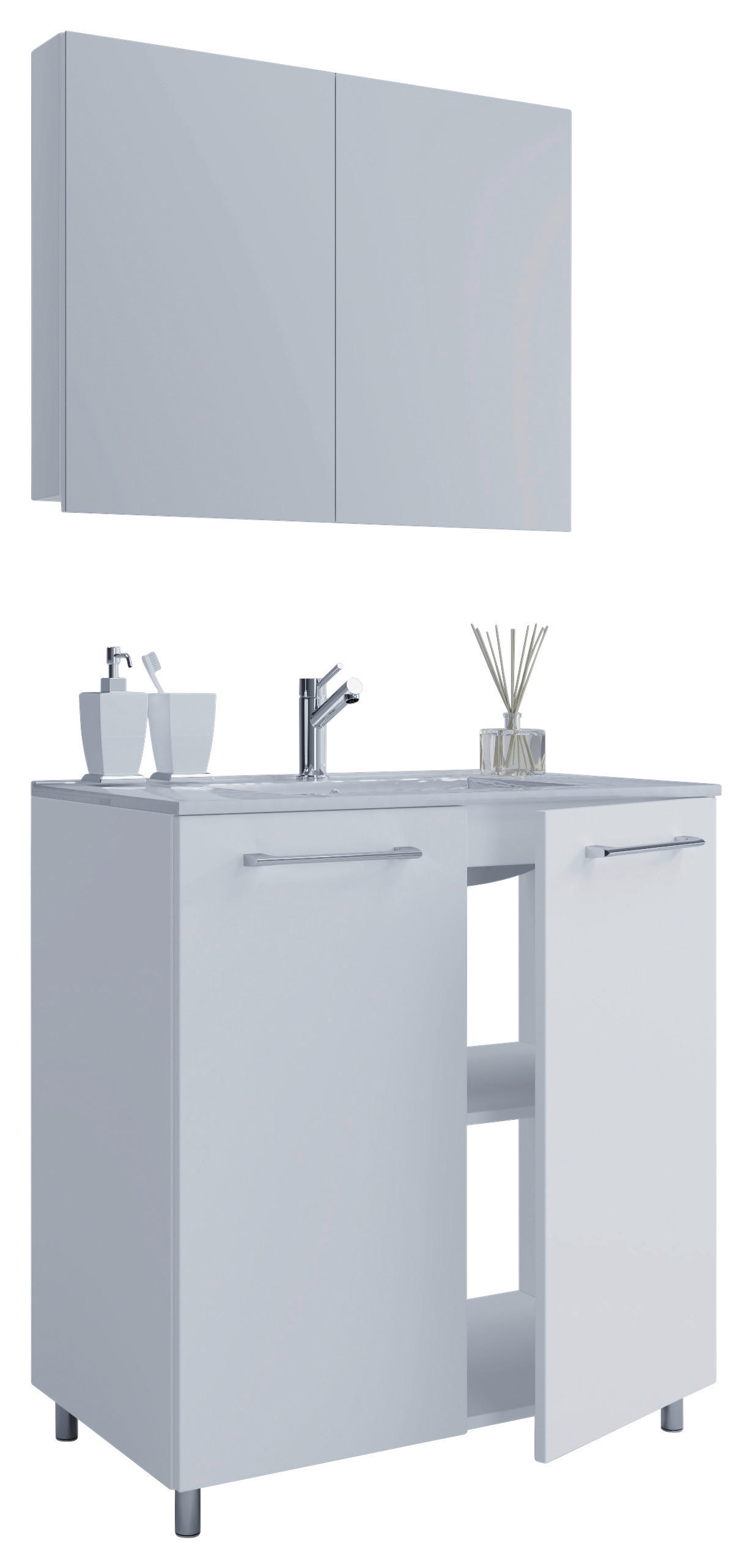 BADEZIMMER 3-teilig  in 60 cm  - Silberfarben/Weiß, MODERN, Keramik/Holzwerkstoff (60cm) - MID.YOU