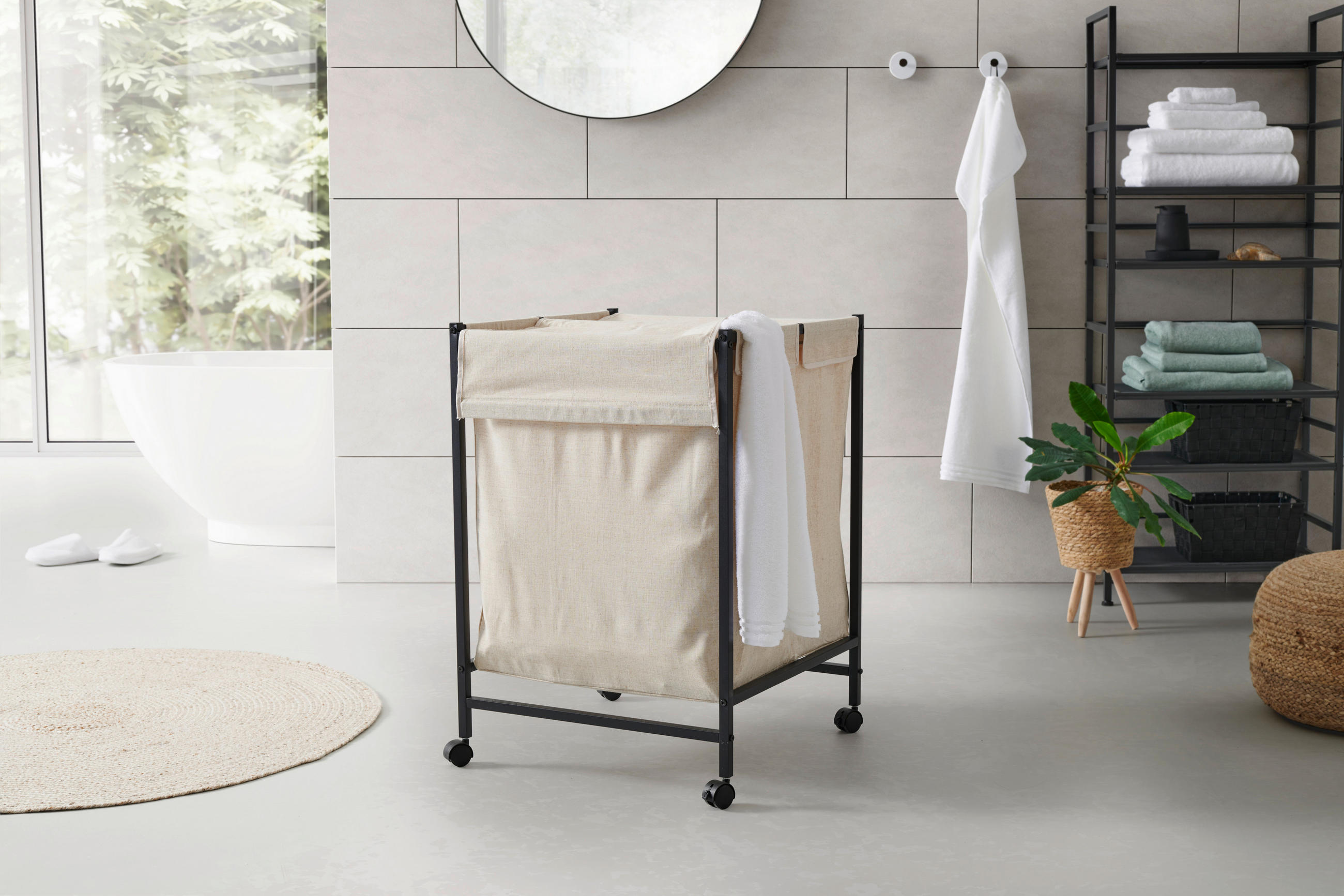 KOŠ NA PRÁDLO, černá - černá, Moderní, kov/textil (55/80/56cm) - PBJ