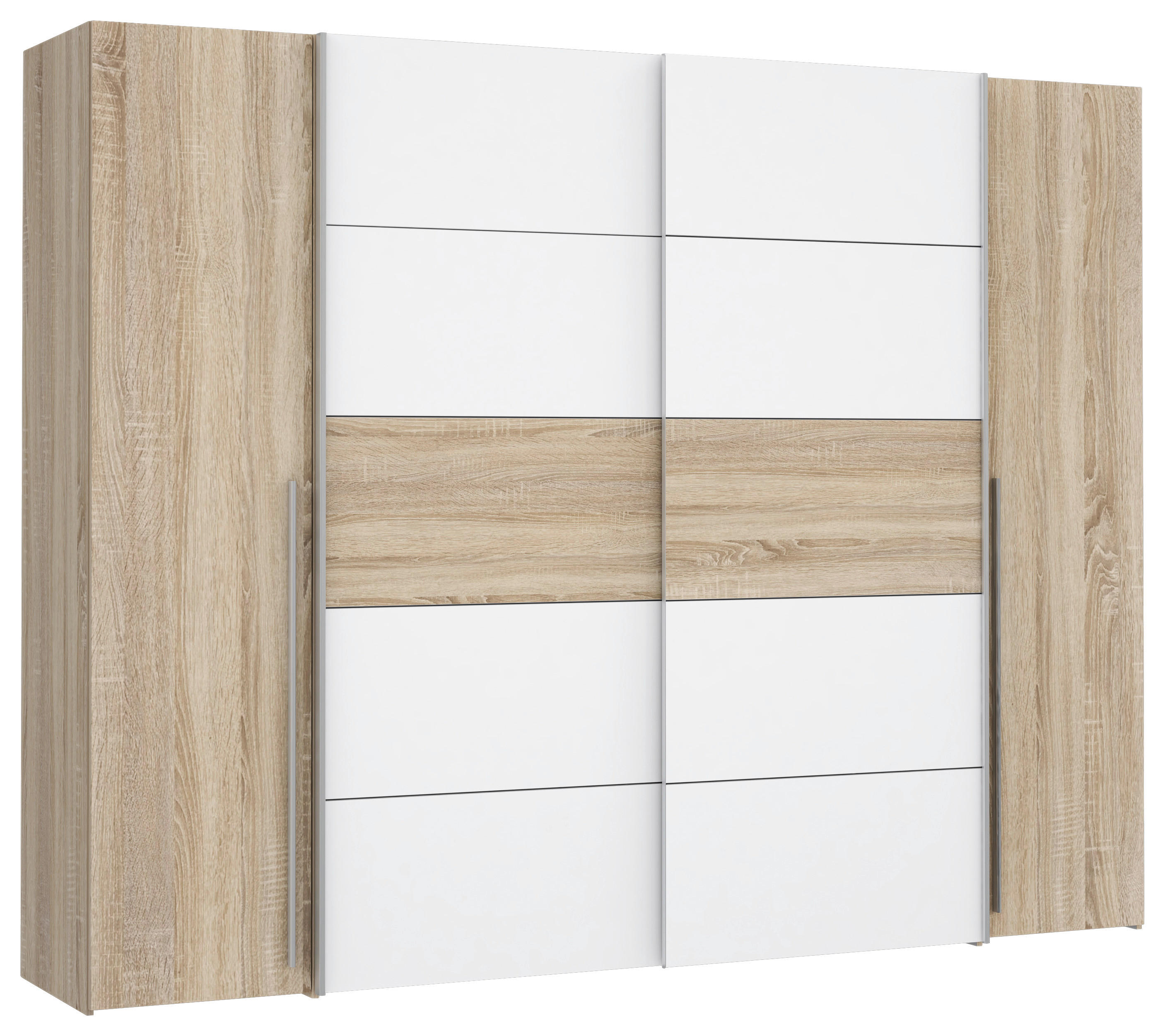 GARDEROB 270/210/61 cm 4-dörrar - vit/Sonoma ek, Klassisk, metall/träbaserade material (270/210/61cm) - MID.YOU