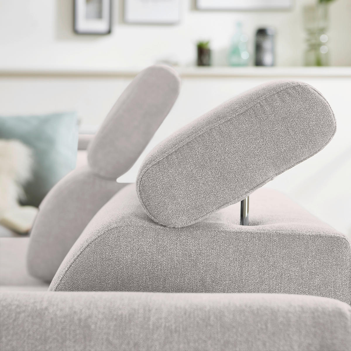 ECKSOFA in Webstoff Grau, Hellgrau  - Hellgrau/Schwarz, Design, Textil/Metall (237/277cm) - Stylife