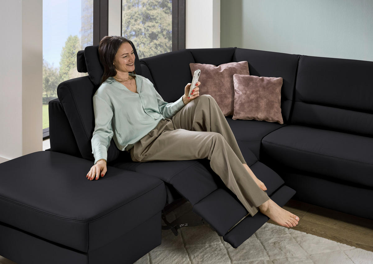 ECKSOFA  in Echtleder Schwarz  249/290 cm  - Schwarz, KONVENTIONELL, Leder/Metall (249/290cm) - Beldomo Premium