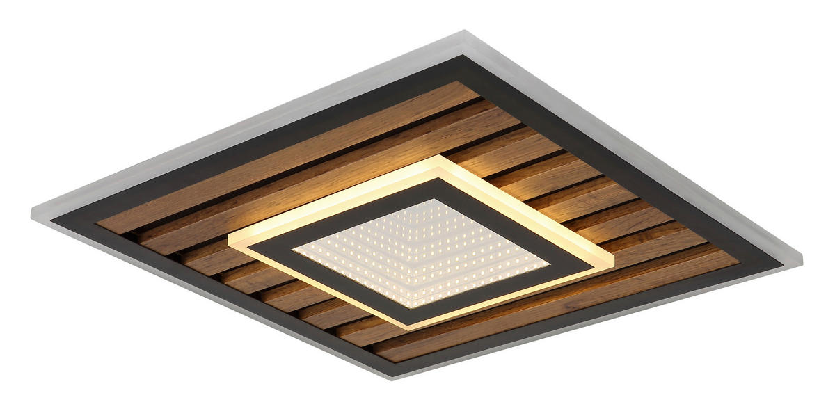 STROPNA LED-SVETILKA  WOODY //3000 K/230 V/ - črna/bela, Natur, kovina/umetna masa (40/40/6cm) - Globo
