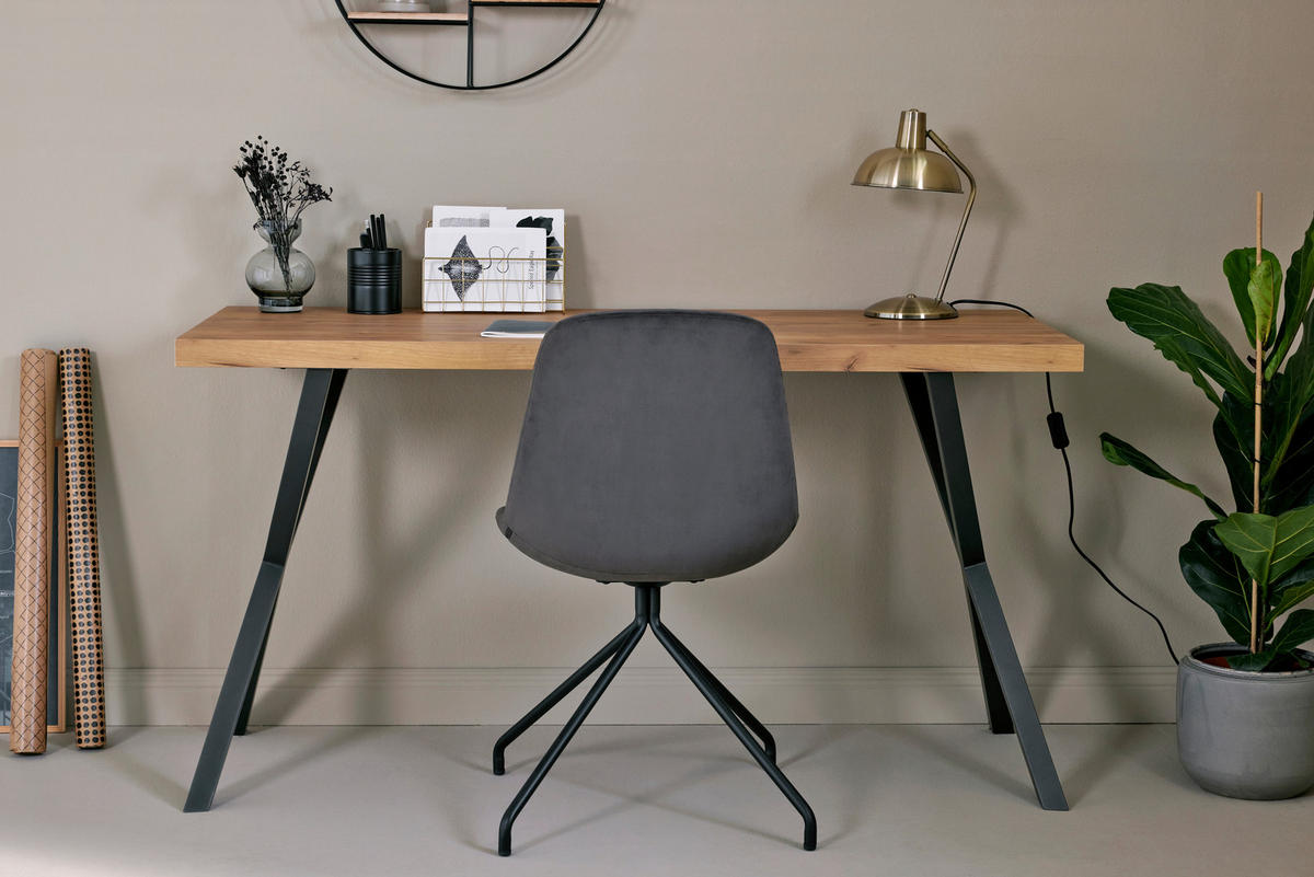 SCHREIBTISCH 140/60/74 cm  in Eichefarben  - Eichefarben/Schwarz, MODERN, Holzwerkstoff/Metall (140/60/74cm)