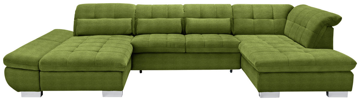 WOHNLANDSCHAFT in Mikrofaser Grün  - Chromfarben/Grün, Design, Kunststoff/Textil (204/350/211cm) - Xora