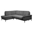 ECKSOFA Anthrazit Velours Bettkasten, Sitzvorzug  - Anthrazit/Schwarz, KONVENTIONELL, Textil/Metall (206/253cm) - Venda