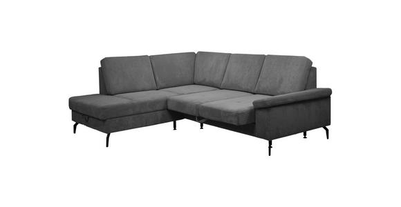 ECKSOFA Anthrazit Velours Bettkasten, Sitzvorzug  - Anthrazit/Schwarz, KONVENTIONELL, Textil/Metall (206/253cm) - Venda