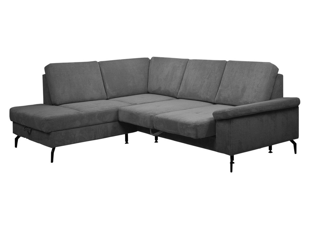 ECKSOFA Anthrazit Velours Bettkasten, Sitzvorzug  - Anthrazit/Schwarz, KONVENTIONELL, Textil/Metall (206/253cm) - Venda