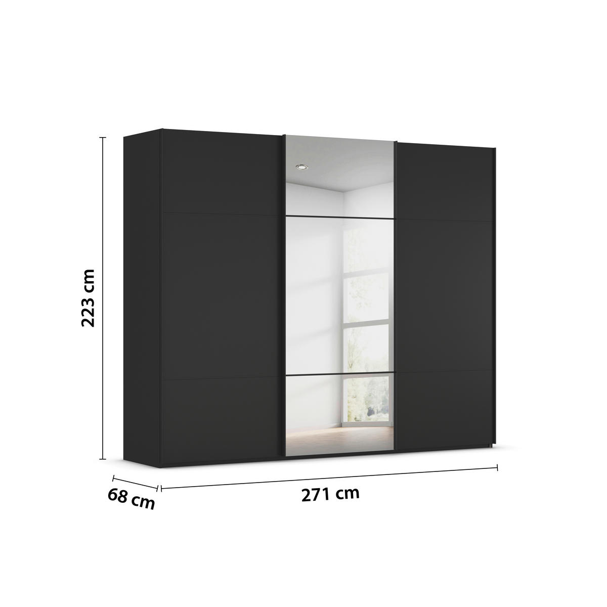 SCHWEBETÜRENSCHRANK  in Schwarz  - Schwarz, KONVENTIONELL, Glas/Holzwerkstoff (271/223/68cm) - Novel