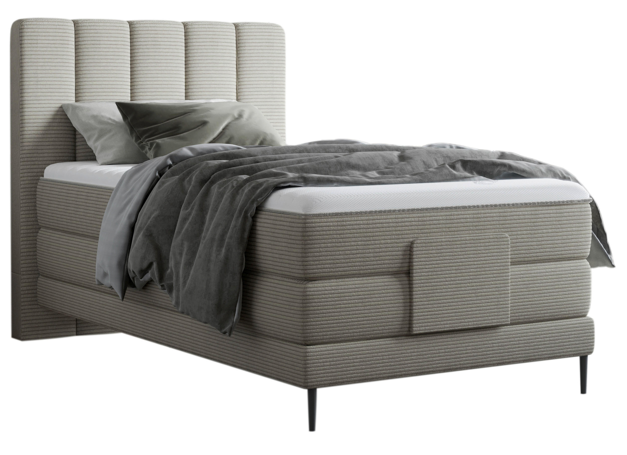 KONTINENTALSÄNG 100/200 cm  i ljusgrå  - ljusgrå/svart, Natur, metall/textil (100/200cm) - Best Price