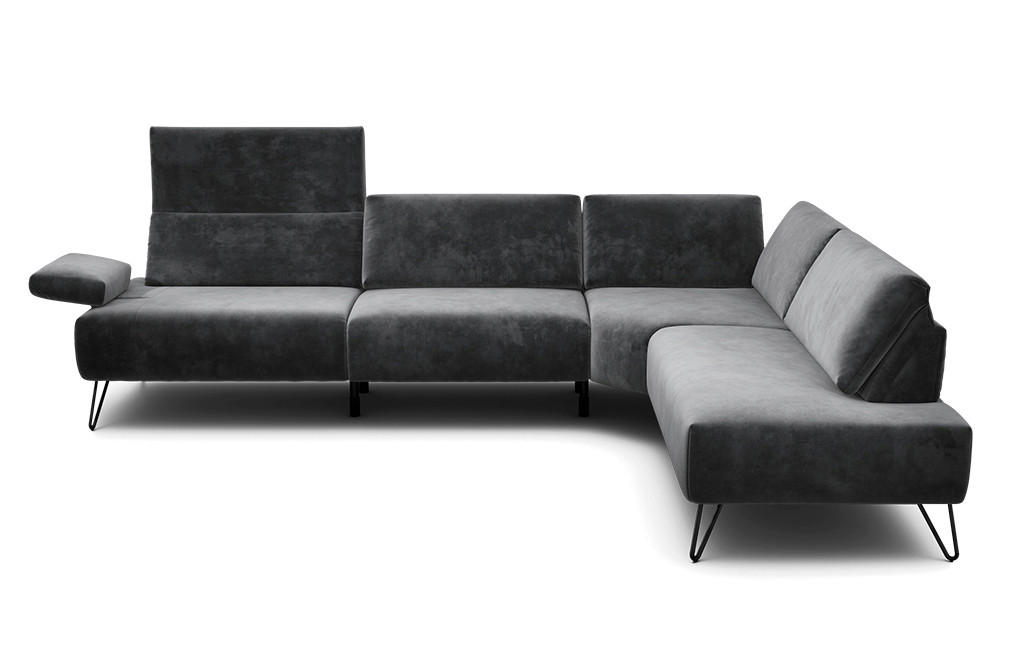 ECKSOFA Cosy Anthrazit Samt  - Anthrazit/Schwarz, Design, Textil/Metall (288-303/213cm) - SENSOO