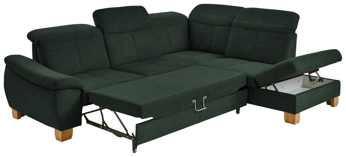 ECKSOFA in Flachgewebe Dunkelgrün  - Wildeiche/Dunkelgrün, Natur, Holz/Textil (301/243cm) - Voleo