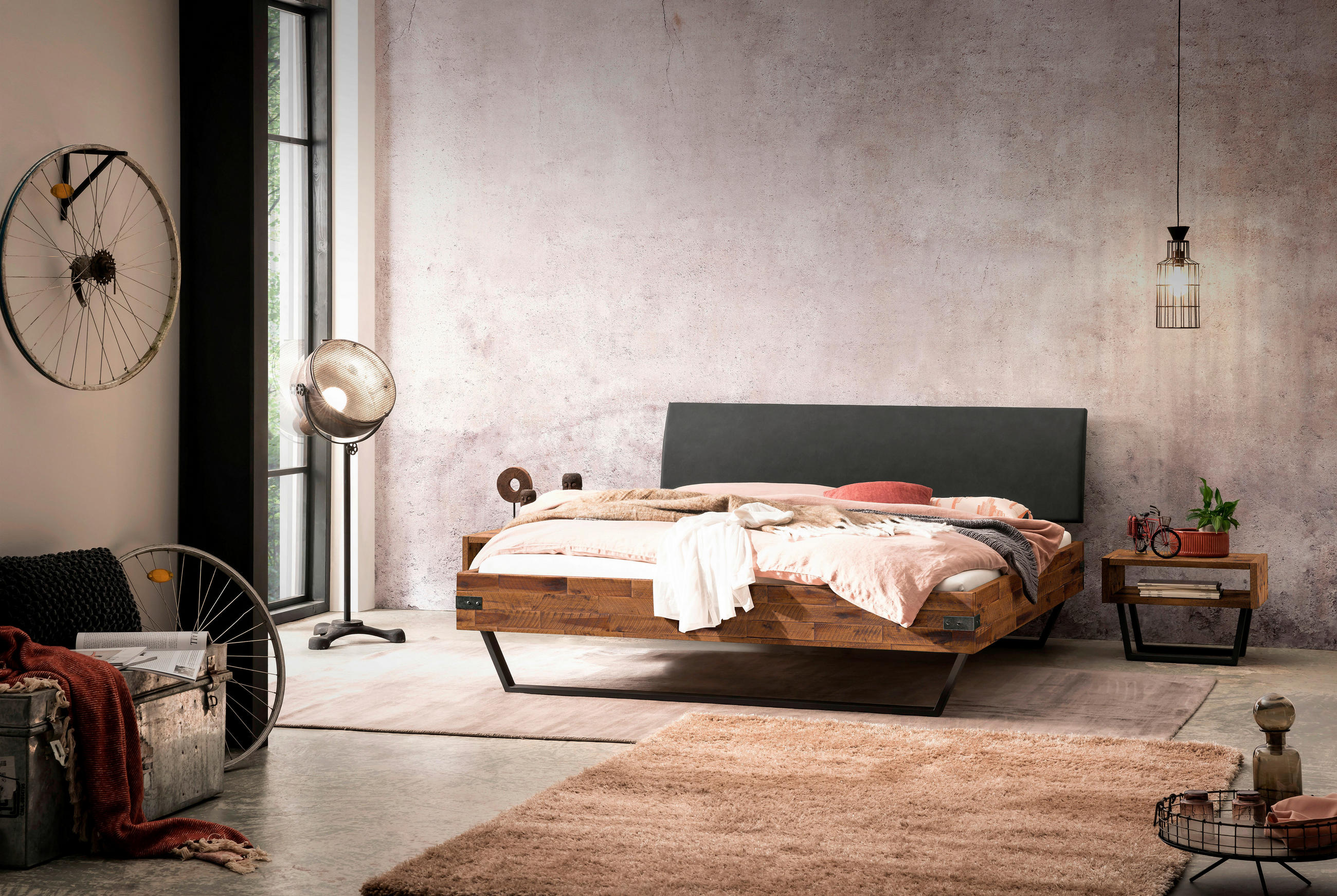 BETT 160/200 cm  in Anthrazit, Braun, Akaziefarben  - Anthrazit/Braun, Design, Holz/Metall (160/200cm) - Hasena