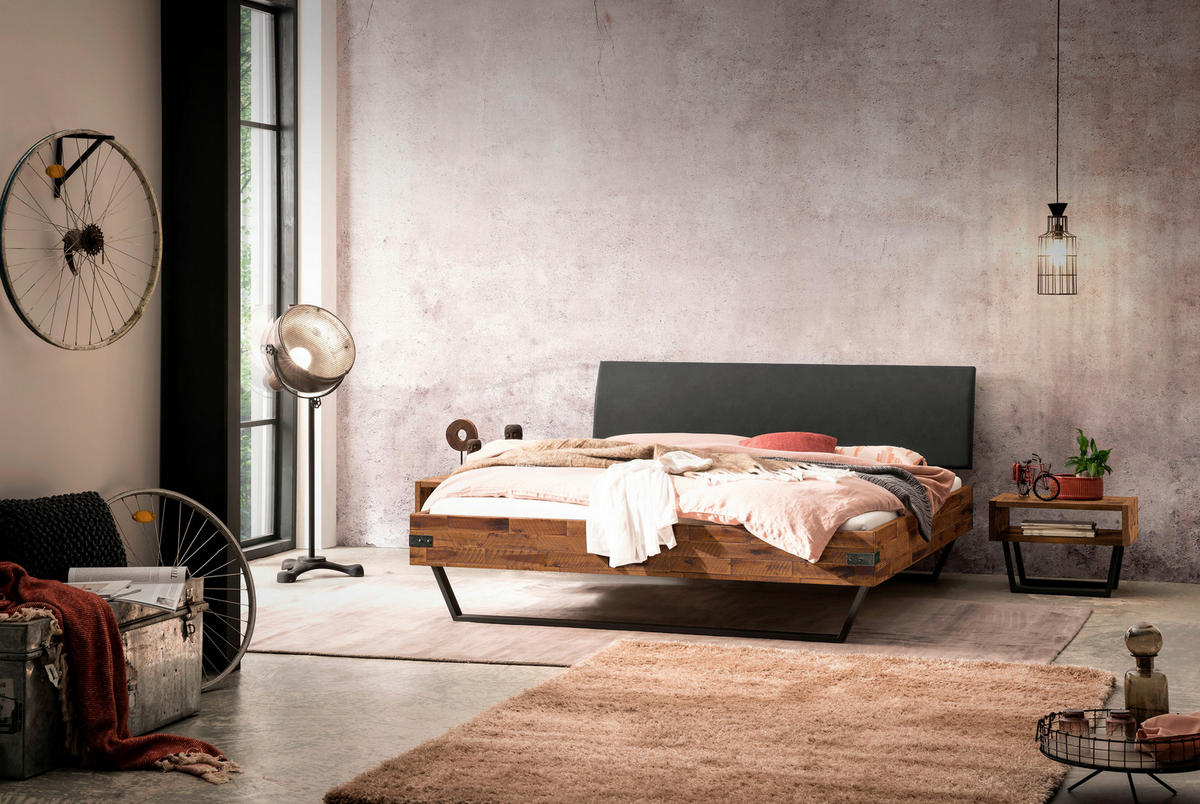 BETT 160/200 cm  in Anthrazit, Braun, Akaziefarben  - Anthrazit/Braun, Design, Holz/Metall (160/200cm) - Hasena