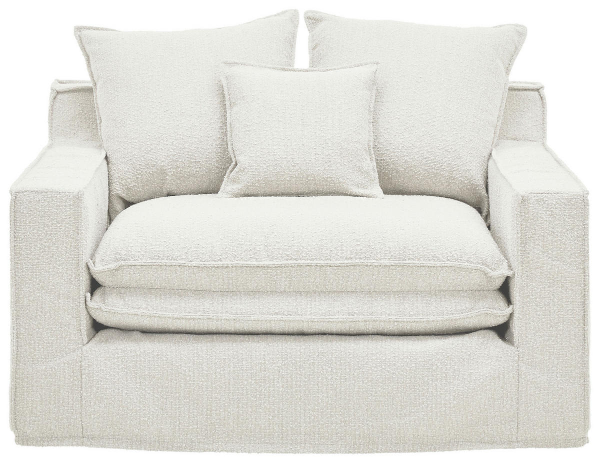 HUSSEN-SESSEL in Bouclé Weiss  - Weiss/Schwarz, Trend, Kunststoff/Textil (129/92/105cm) - Livetastic