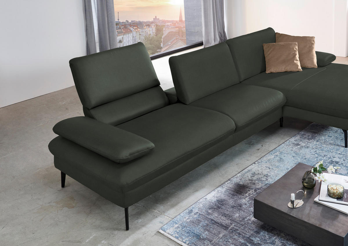 ECKSOFA in Echtleder Dunkelgrün  - Dunkelgrün/Schwarz, Design, Leder/Metall (325/157cm) - Dieter Knoll