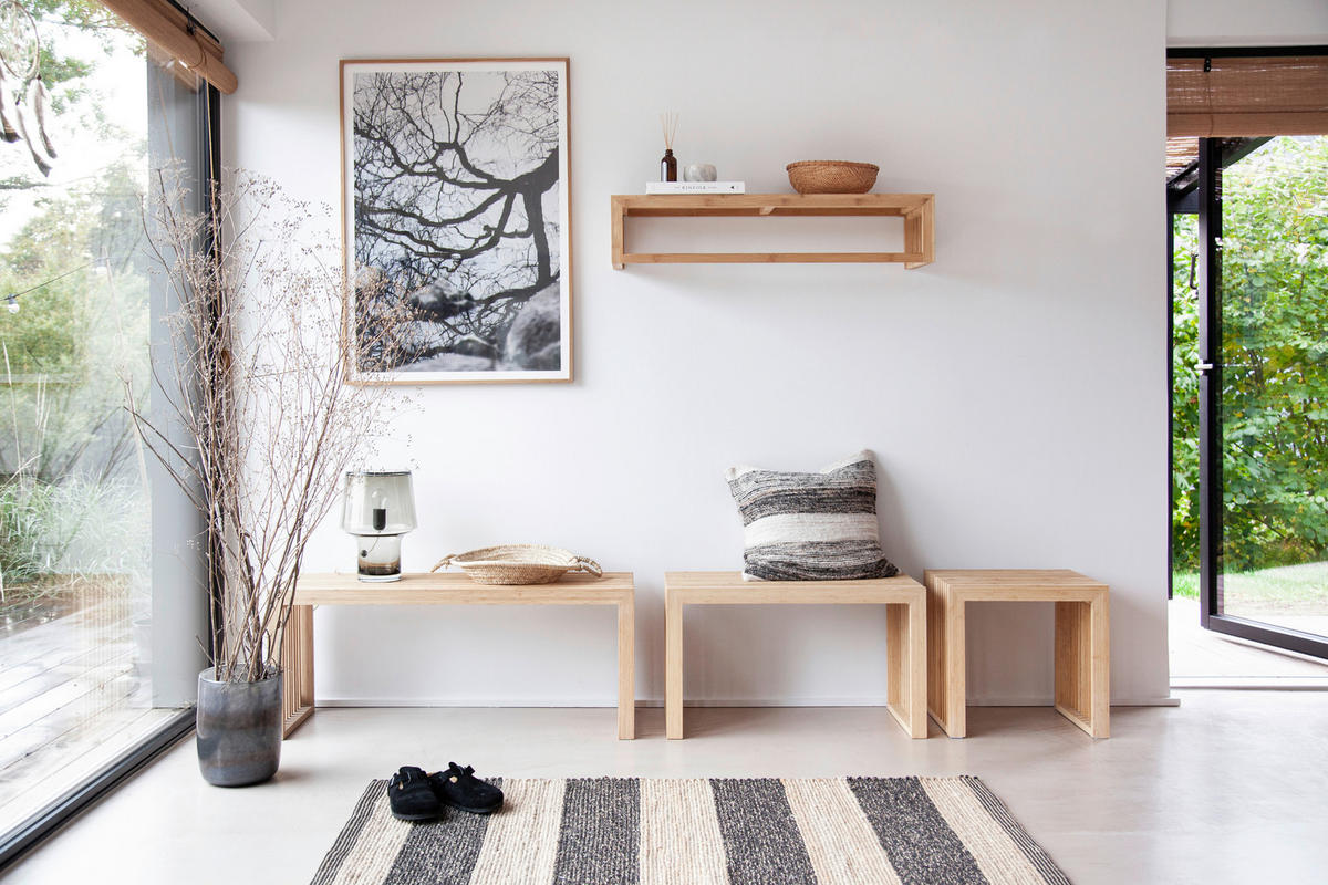 SITZBANK 73/43/35 cm Naturfarben Bambus vollmassiv  - Naturfarben, Design, Holz (73/43/35cm) - MID.YOU