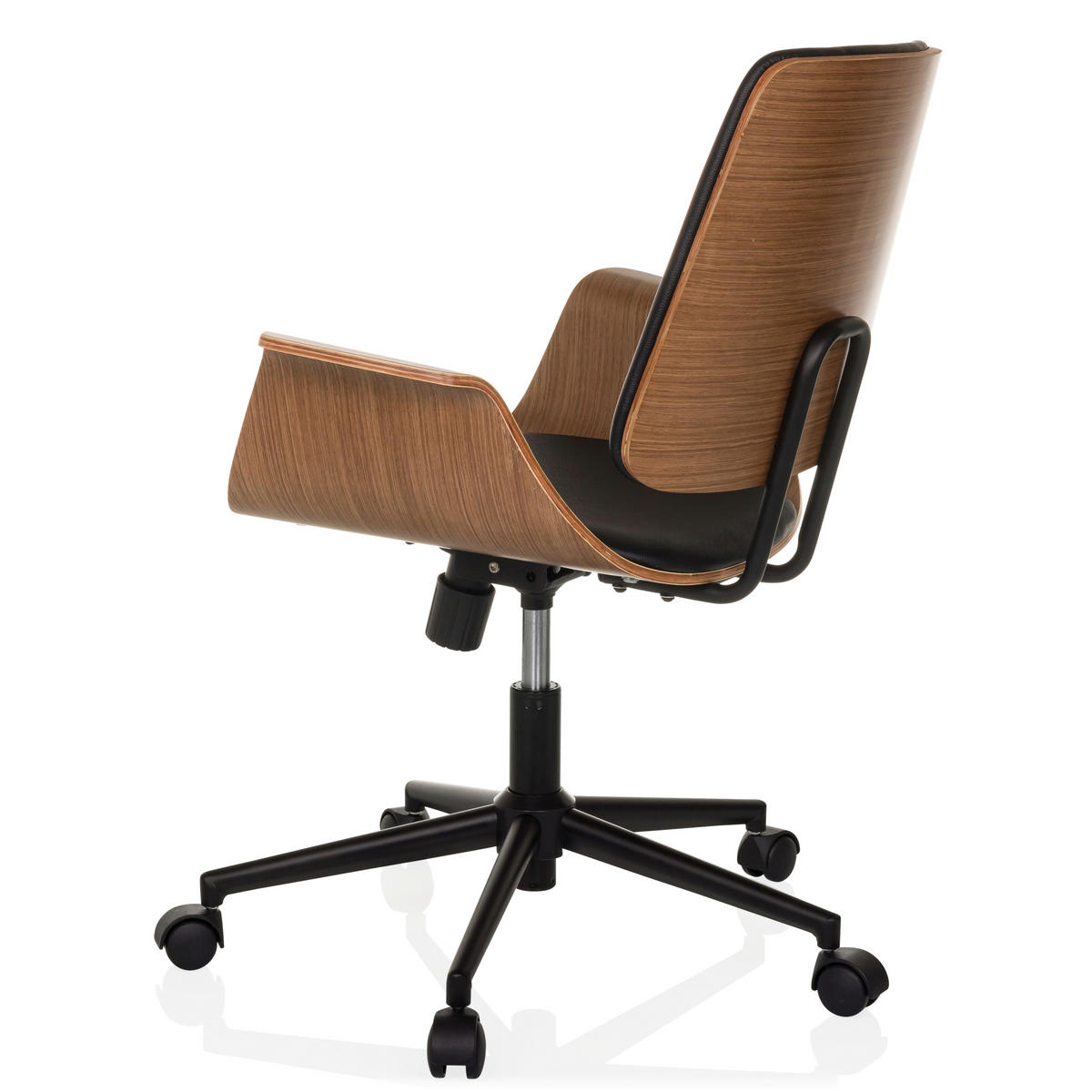 DREHSTUHL Schwarz  - Schwarz/Braun, MODERN, Leder/Holz (68/92/63,5cm) - MID.YOU