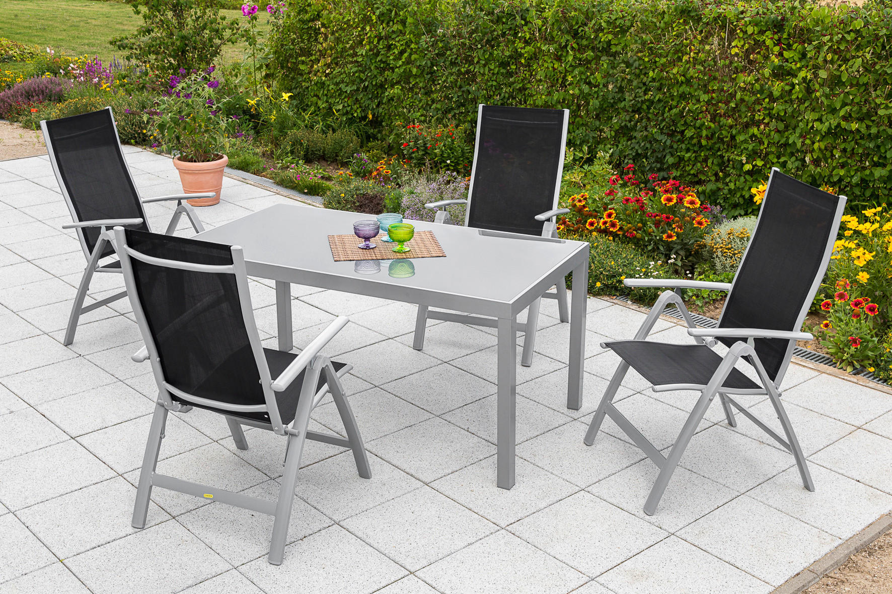 GARTENSET 5-teilig - Silberfarben/Schwarz, MODERN, Textil/Metall - Gardenson