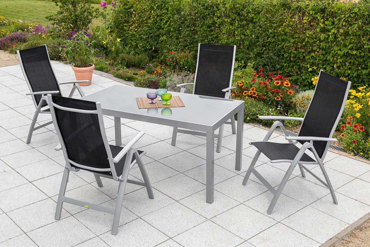 GARTENSET Aluminium  - Silberfarben/Schwarz, MODERN, Textil/Metall - Gardenson