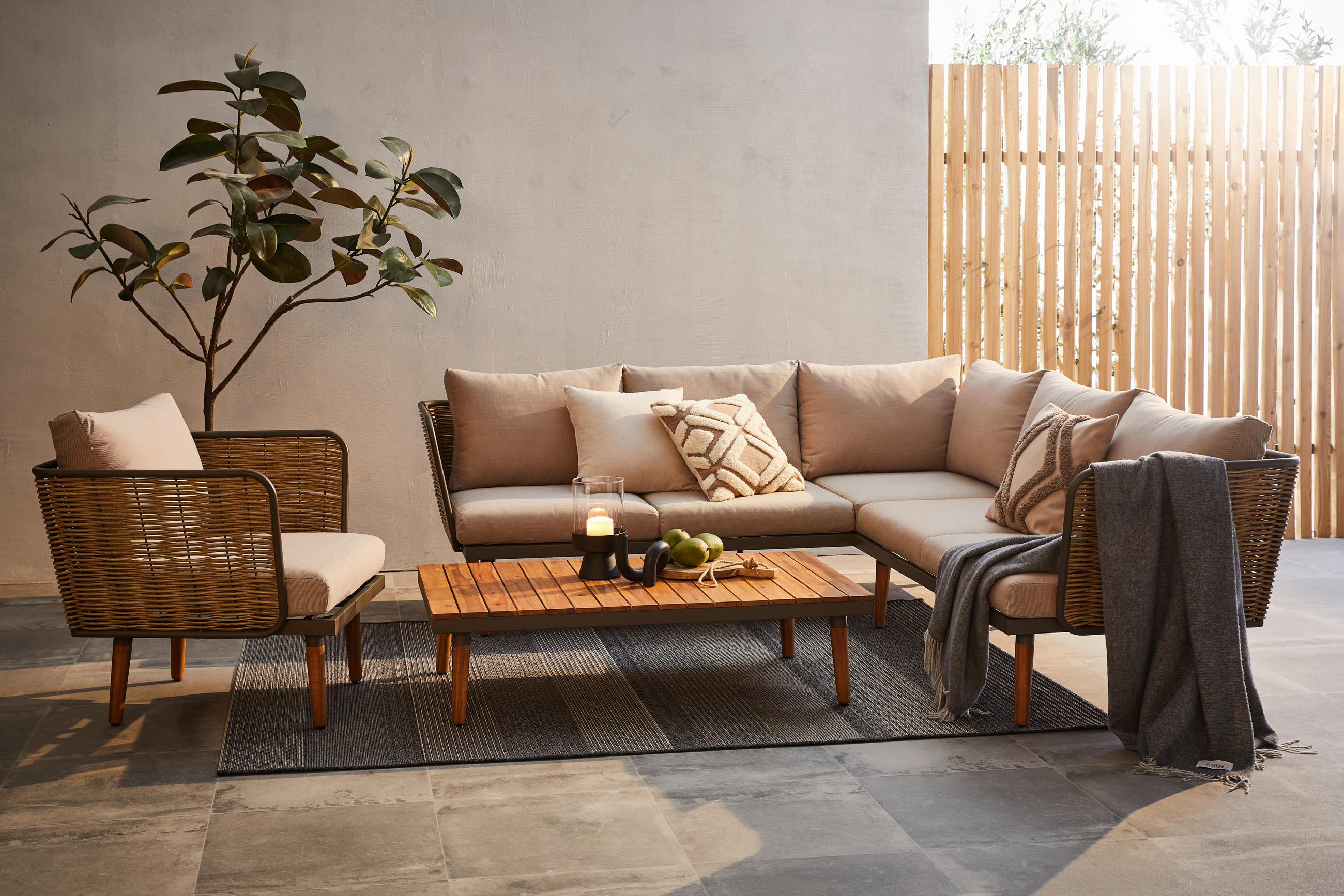 ZAHRADNÍ SEDACÍ SOUPRAVA dřevo, kov, plast - šedá/přírodní barvy, Moderní, kov/dřevo (220/220cm) - Ambia Garden