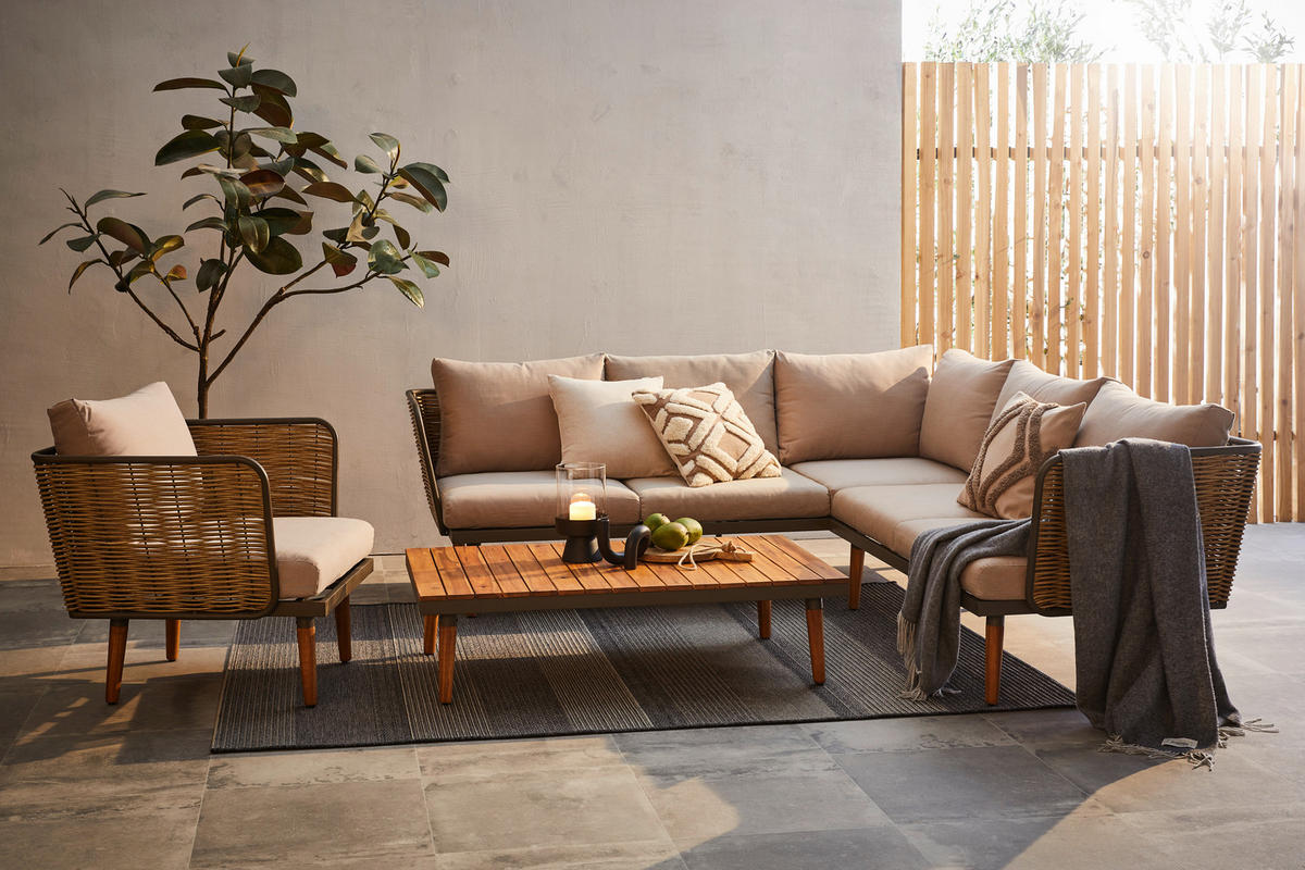 LOUNGEGARNITUR  220/220 cm  Akazie vollmassiv Stahl  - Beige/Naturfarben, MODERN, Holz/Kunststoff (220/220cm) - Ambia Garden