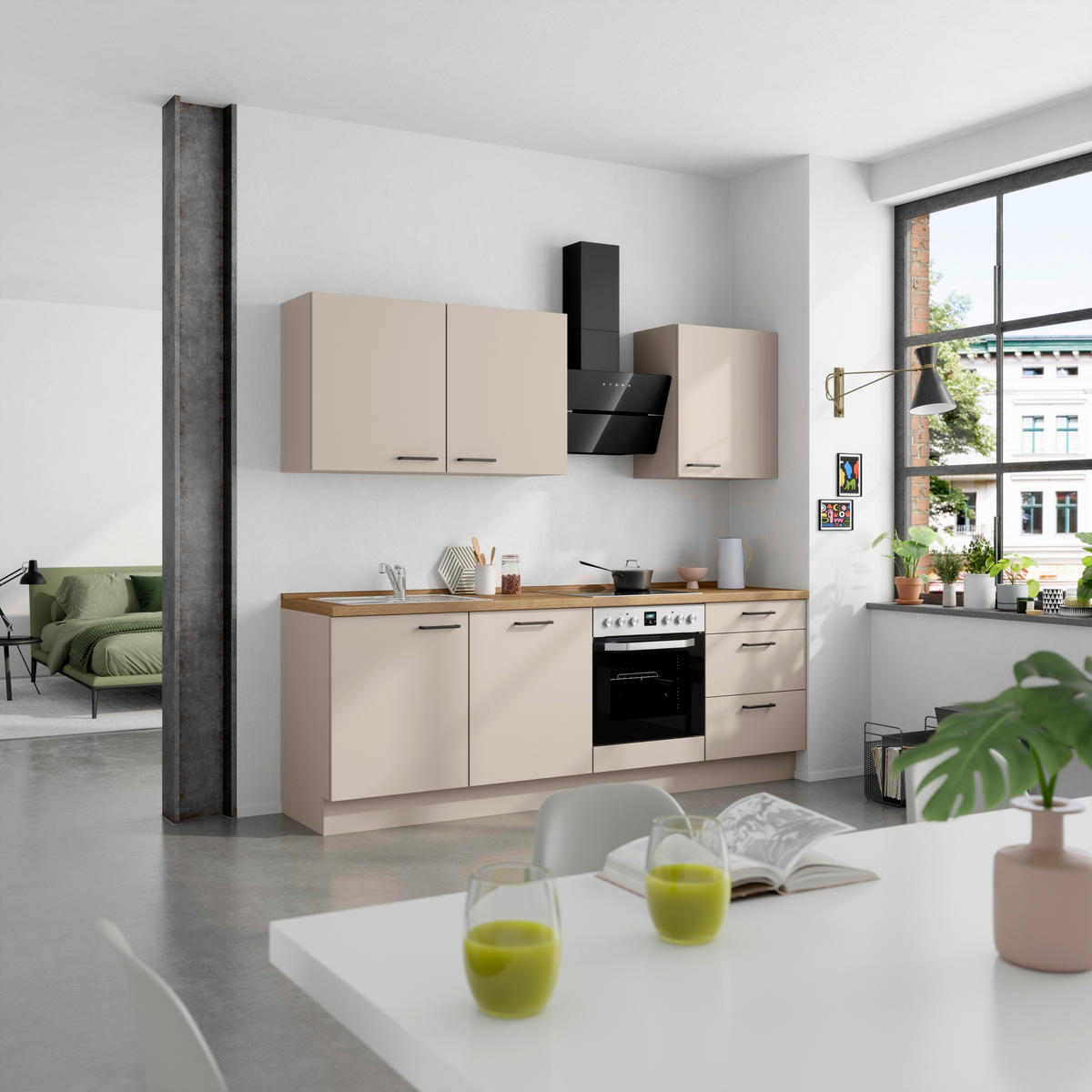 KÜCHENLEERBLOCK 240 cm   in Eichefarben, Sandfarben  - Sandfarben/Eichefarben, MODERN, Holzwerkstoff/Metall (240cm) - Nobilia