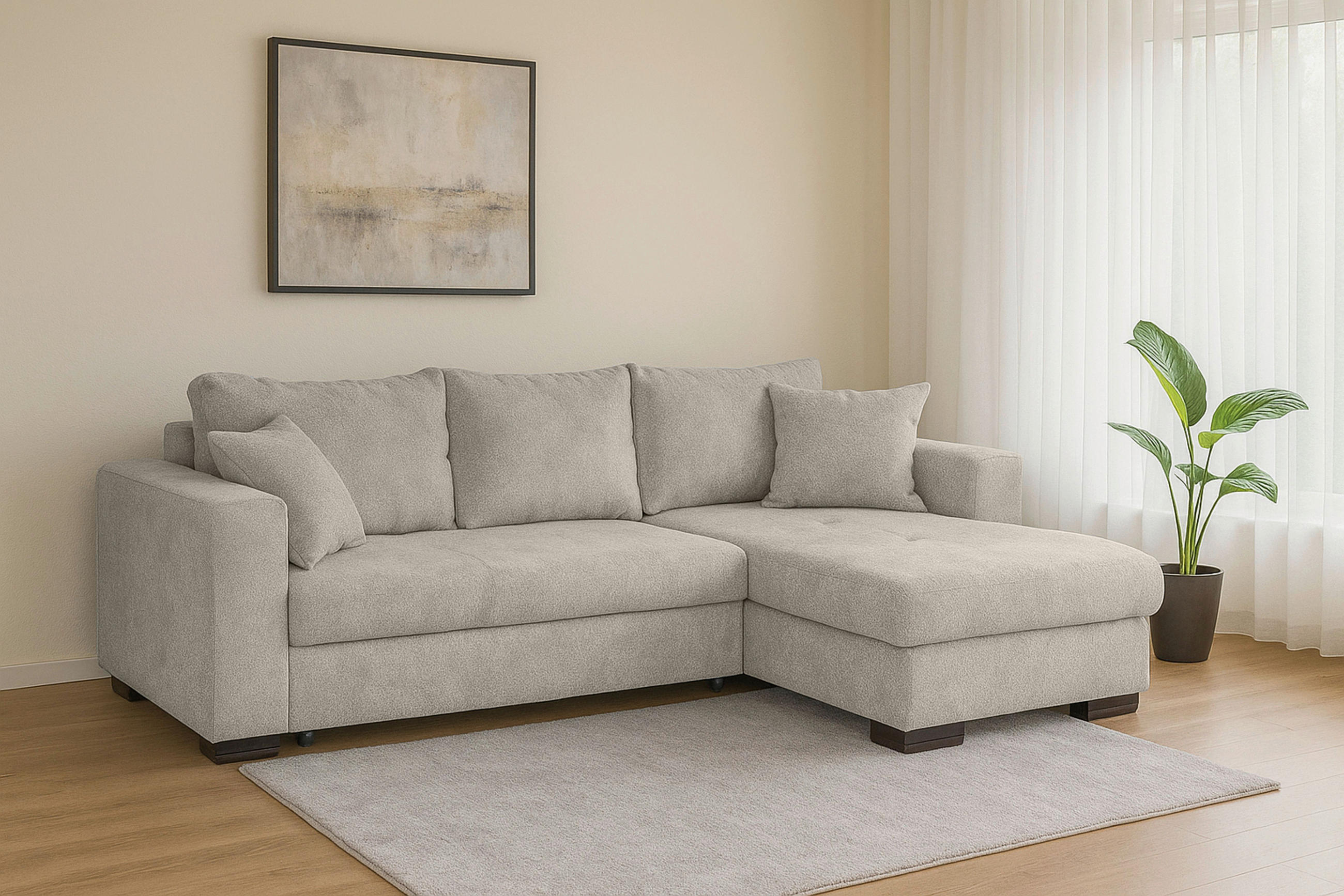 ECKSOFA Creme Webstoff  - Creme/Braun, KONVENTIONELL, Holz/Textil (170/235cm) - Carryhome