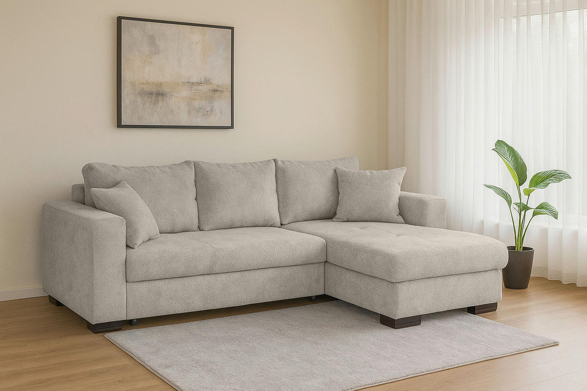ECKSOFA Creme Webstoff  - Creme/Braun, KONVENTIONELL, Holz/Textil (170/235cm) - Carryhome
