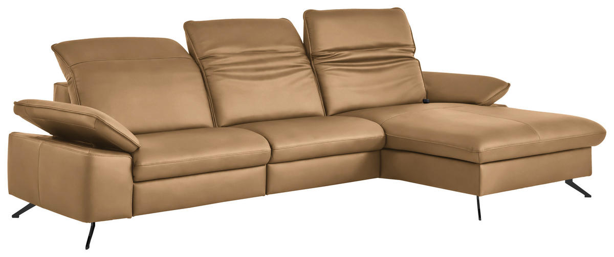 ECKSOFA  Echtleder Honig  - Schwarz/Honig, Design, Leder/Metall (307/169cm) - Beldomo Premium