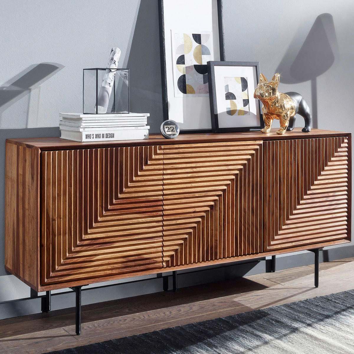SIDEBOARD 148/72/40 cm  - Sheeshamfarben/Schwarz, Design, Holz/Metall (148/72/40cm) - MID.YOU