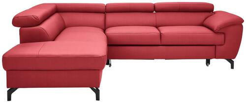 ECKSOFA Rot Echtleder  - Rot/Schwarz, Design, Leder/Metall (220/256cm) - Celina Home