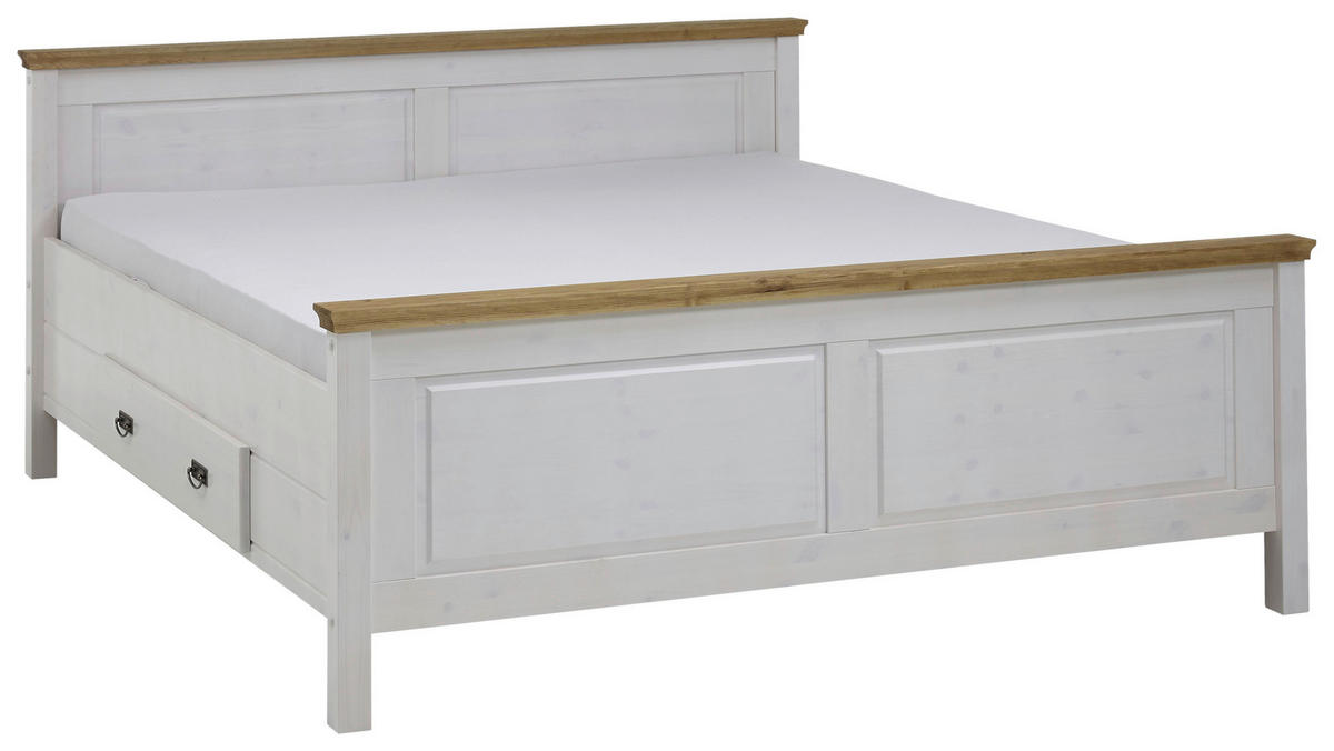 BETT 200/200 cm  in Weiß, Laugenfarbig  - Laugenfarbig/Weiß, ROMANTIK / LANDHAUS, Holz (200/200cm) - Boxxx