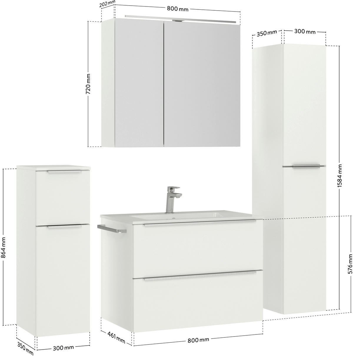 BADEZIMMER 5-teilig  in 141 cm  - Edelstahlfarben/Weiß, MODERN, Holzwerkstoff/Stein (141cm) - Nobilia
