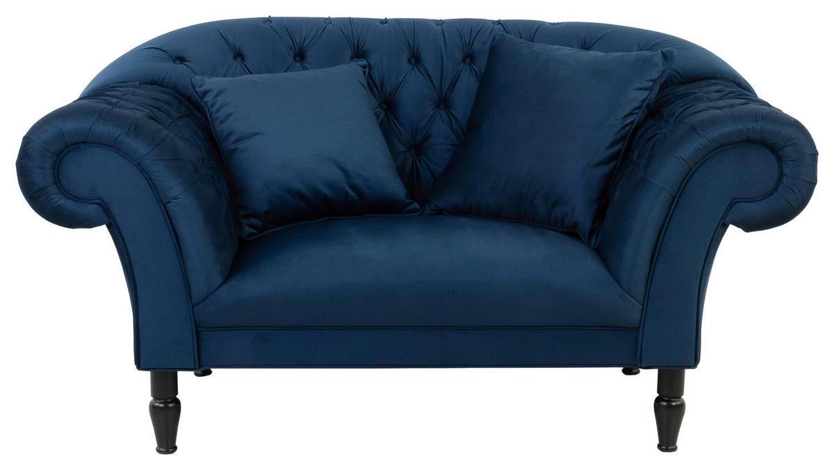 XXL-SESSEL in Velours Dunkelblau  - Schwarz/Dunkelblau, Design, Holz/Textil (180/94/103cm) - MID.YOU