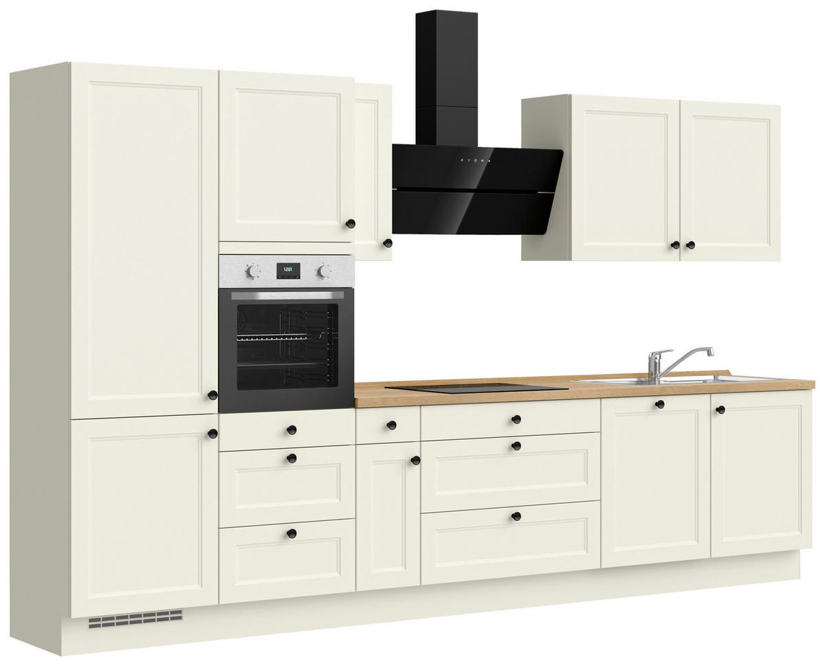KÜCHENBLOCK 360 cm   in Weiß, Eichefarben  - Eichefarben/Schwarz, MODERN, Holzwerkstoff/Metall (360cm) - Nobilia