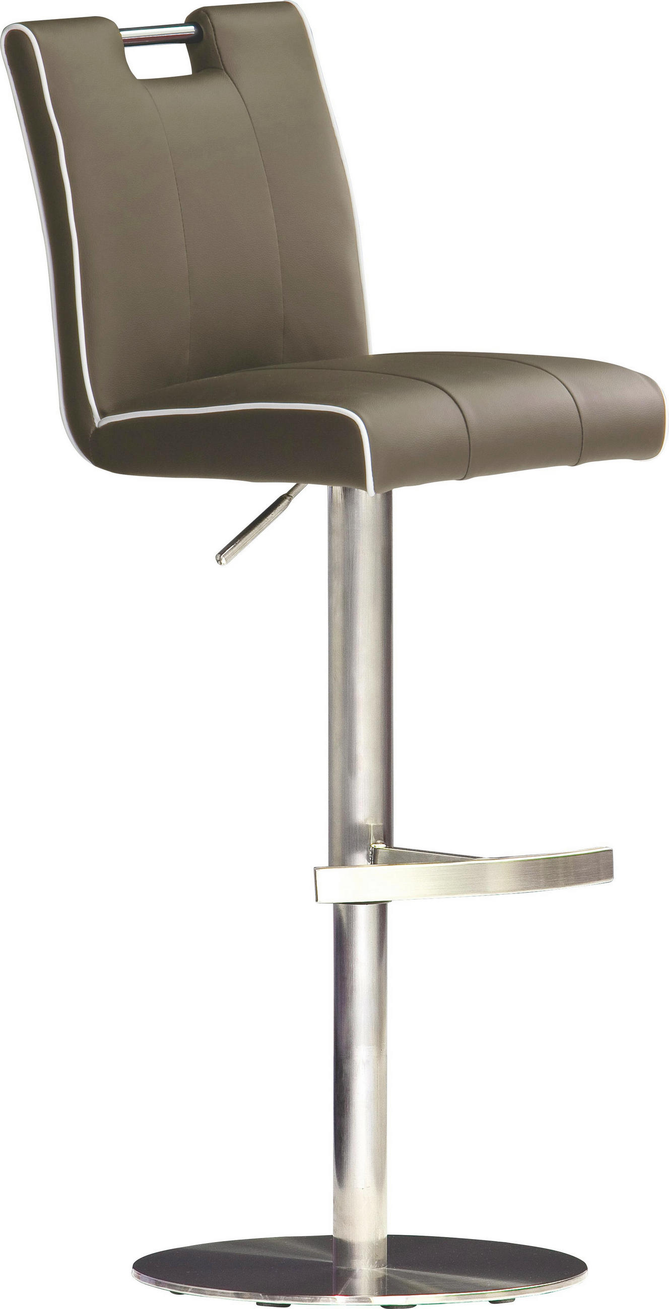 Barhocker in Metall, Leder Edelstahlfarben, Hellbraun