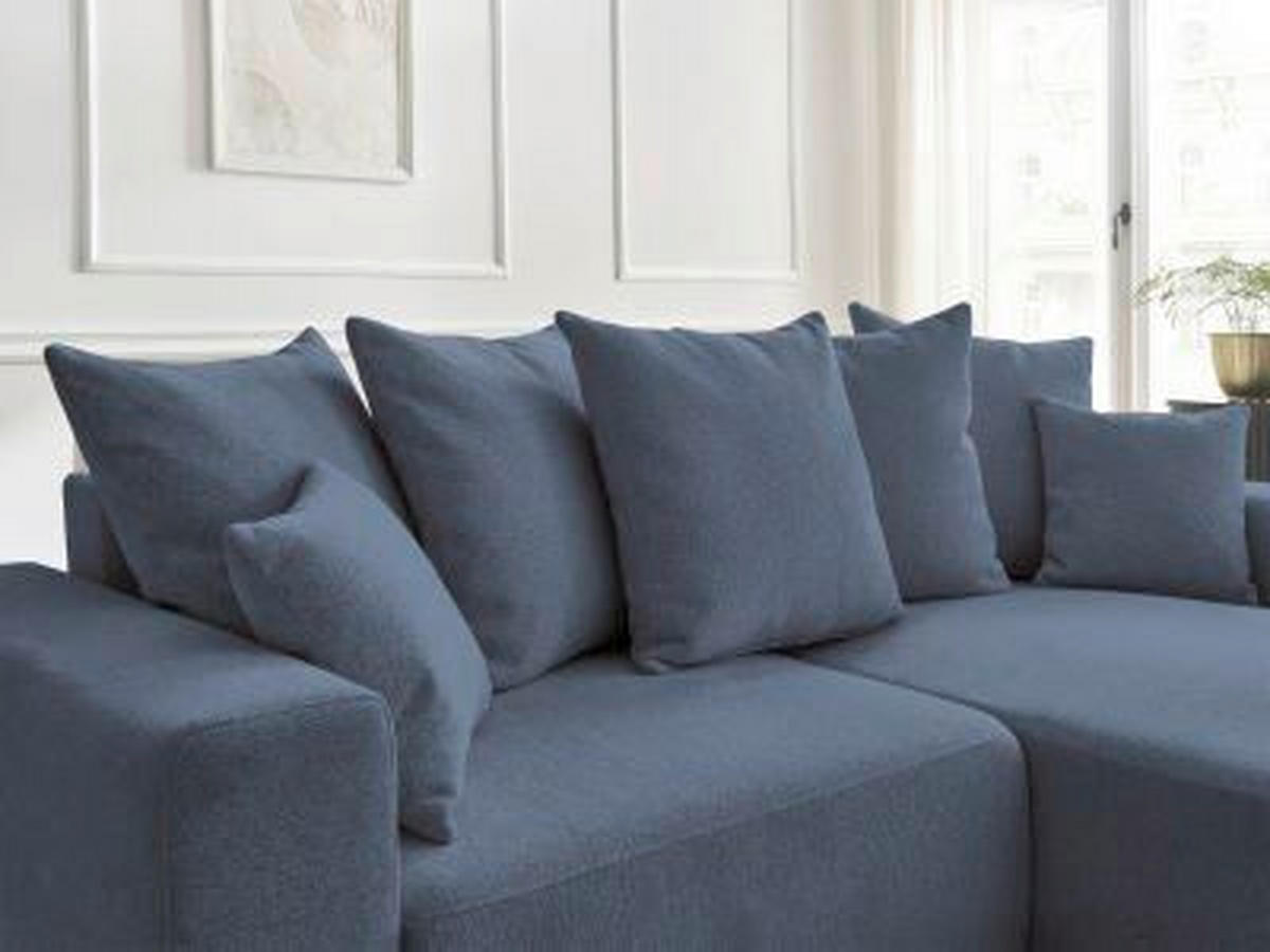 ECKSOFA Ottomane rechts  ATILLA Blau Flachgewebe  - Blau/Schwarz, MODERN, Kunststoff/Textil (244/149cm)