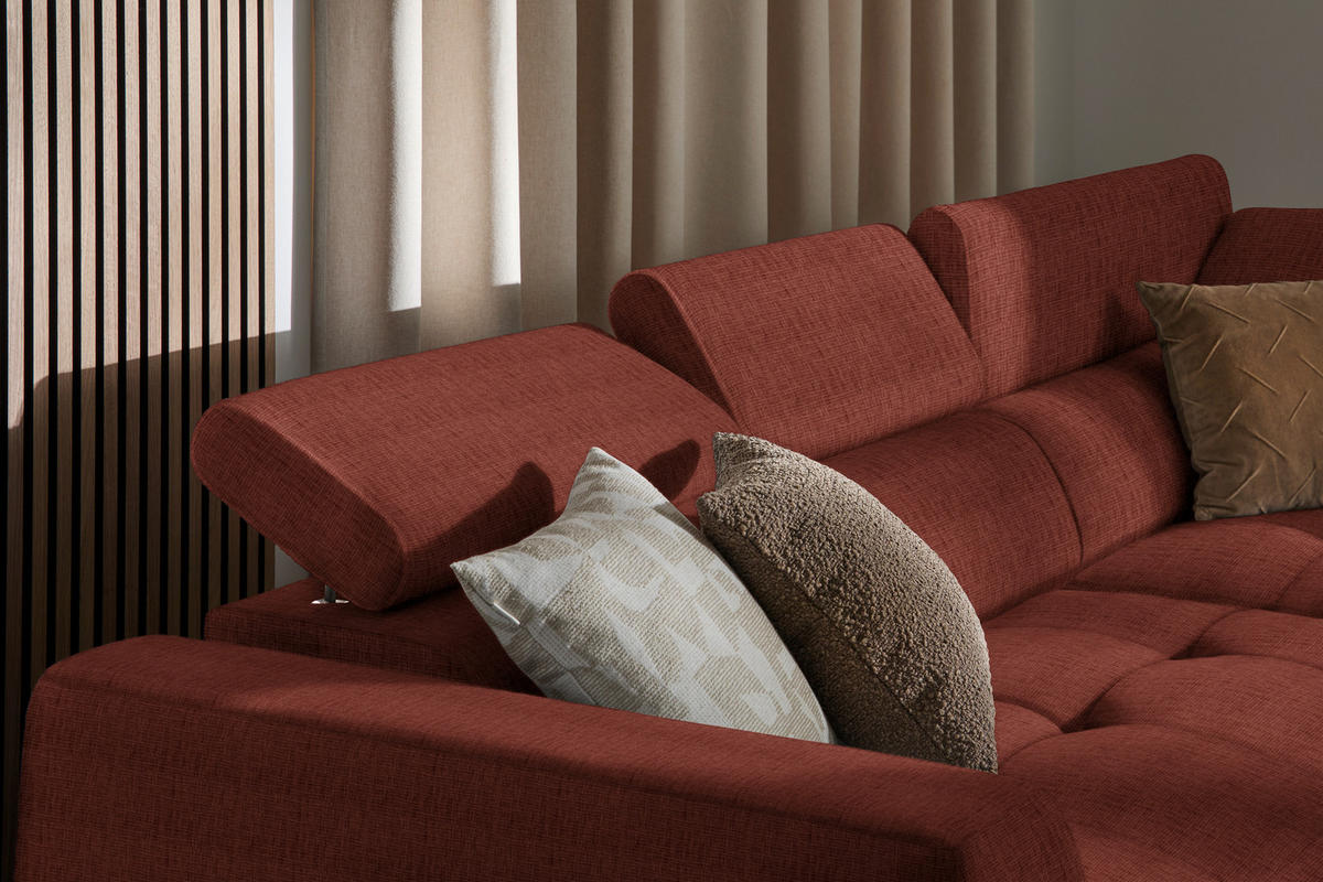 ECKSOFA in Chenille Rostfarben  284/205 cm  - Rostfarben/Schwarz, Design, Kunststoff/Textil (284/205cm) - Xora
