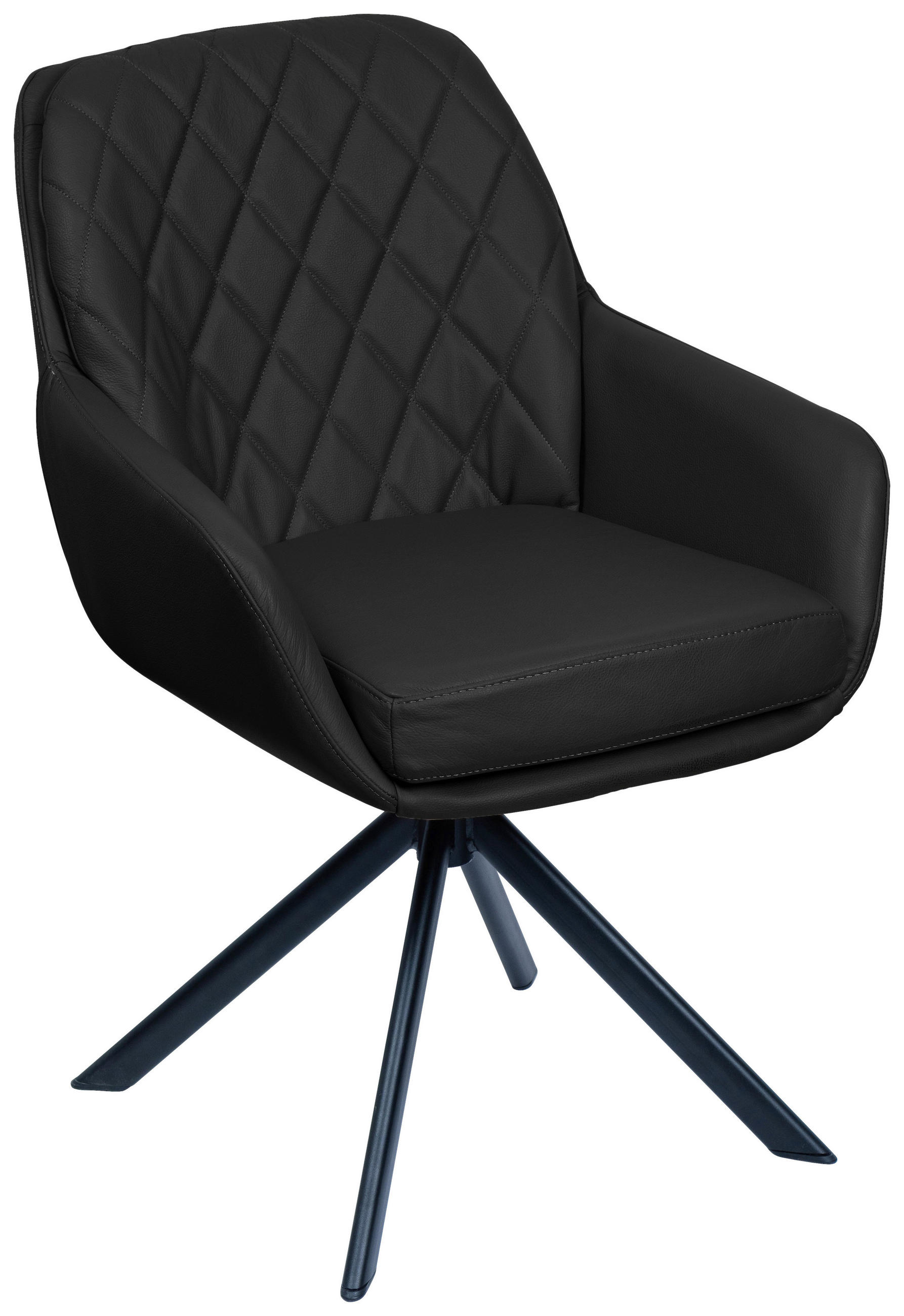 ARMLEHNSTUHL  in Echtleder naturbelassen  - Schwarz, Design, Leder/Metall (59,5/87,5/69cm) - Moderano