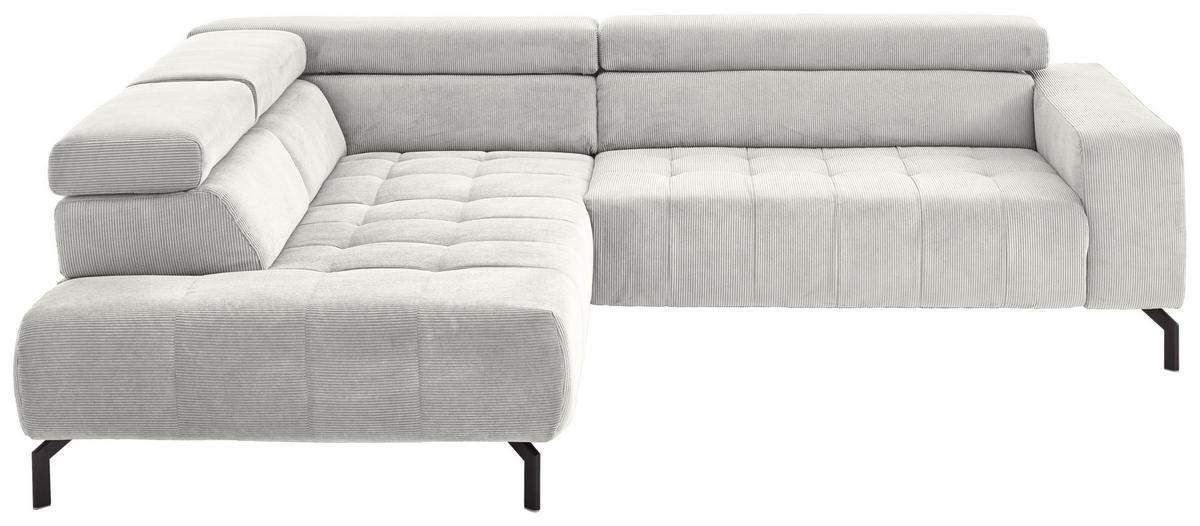 ECKSOFA Silberfarben Cord  - Silberfarben/Schwarz, Design, Textil/Metall (214/261cm) - Beldomo Style