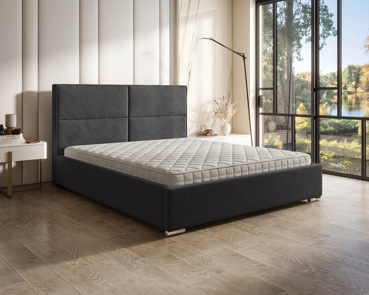 POLSTERBETT 160/200 cm,  in Graphitfarben, gepolstertes Kopfteil, Lattenrost, Bettkasten,  - Chromfarben/Schwarz, MODERN, Holz/Kunststoff (160/200cm) - Chameo