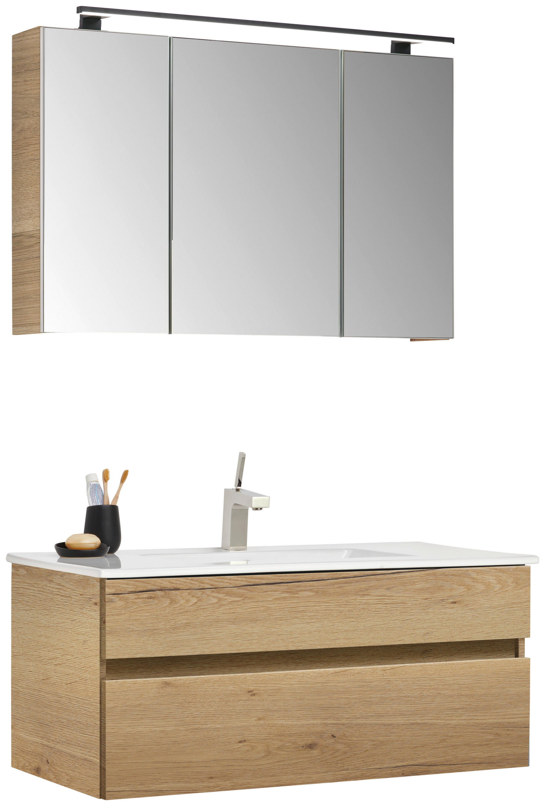 BADEZIMMER 3-teilig  in 102 cm  - Eichefarben/Weiß, Design, Glas/Keramik (102cm) - Novel