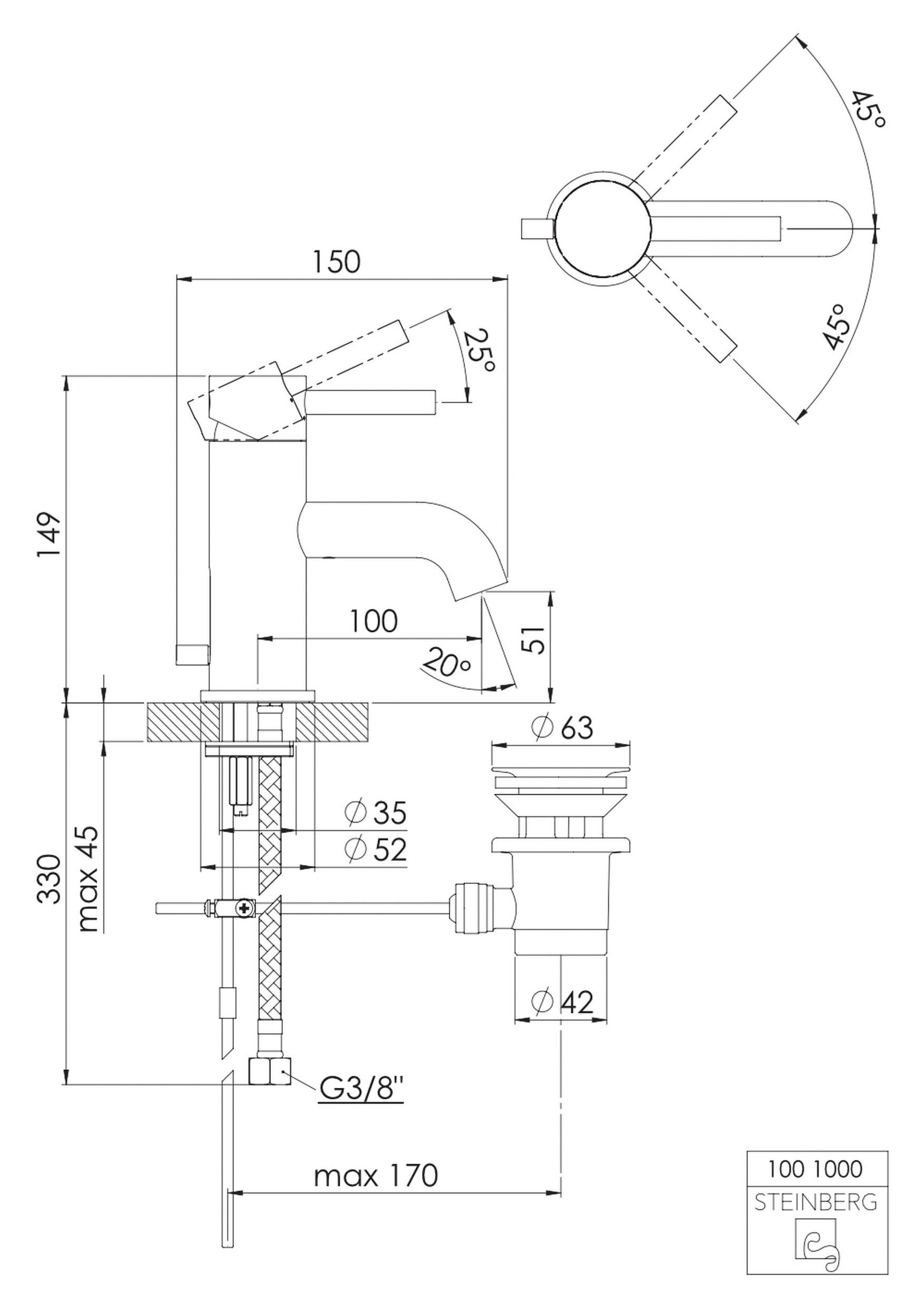 WASCHTISCHARMATUR 100 1000  - Chromfarben, MODERN, Metall (4,5/15/15,1cm)